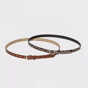 Ava & Viv Women's Plus Size 2pk Snake Print Belt Cognac